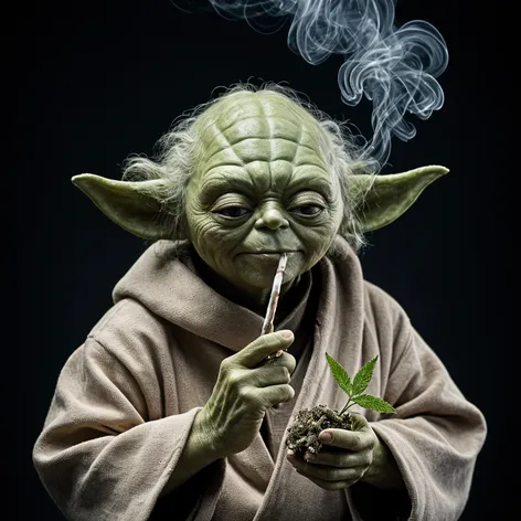 Yoda smoking weed happy