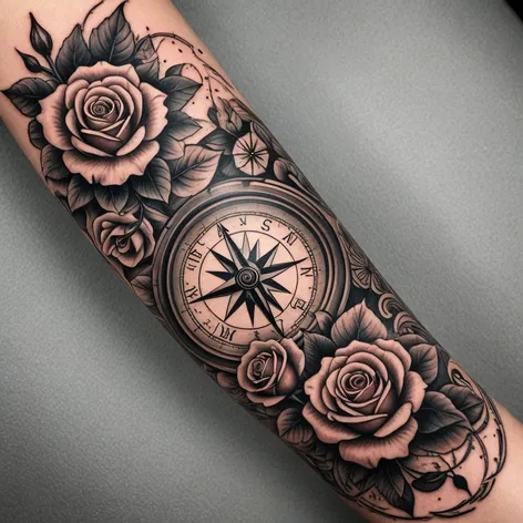 compass with roses going