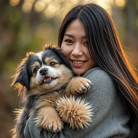 a cute dog hugging