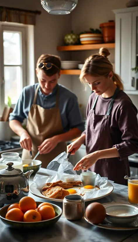 two people preparing breakfast