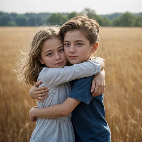 Girl and boy hug