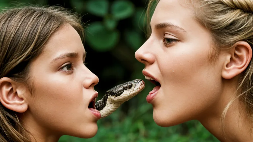 snake entering young girls