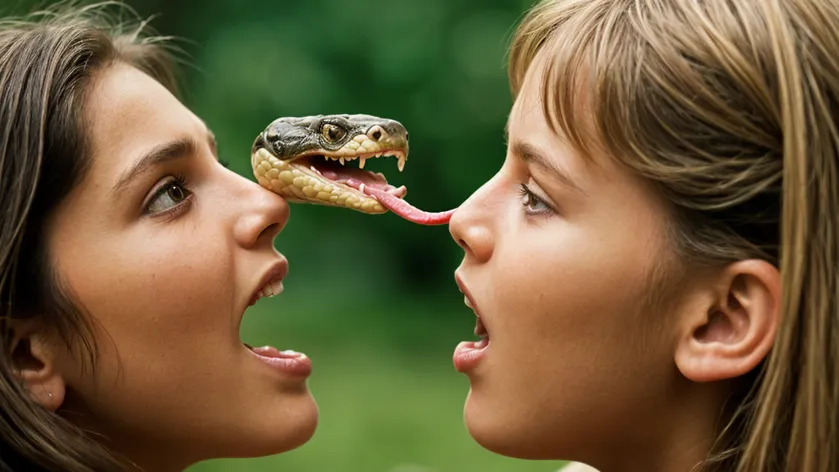 snake entering young girls