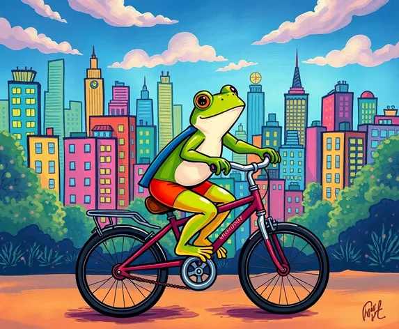 frog riding bike