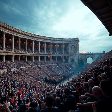 Gladiator arena, screaming spectators,