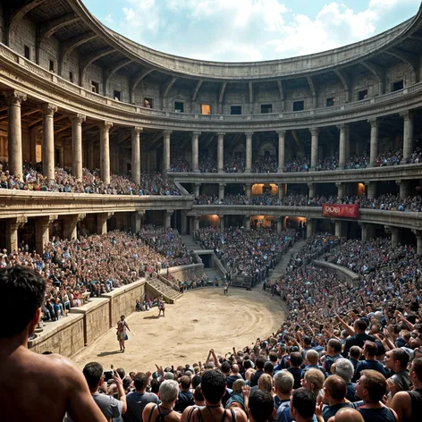 Gladiator arena, screaming spectators,