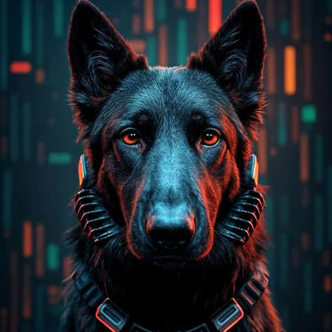 Black shepherd dog, cybernetic,