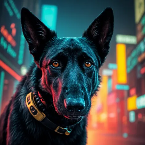 Black shepherd dog, cybernetic,