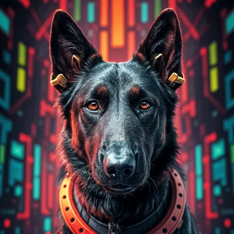 Black shepherd dog, cybernetic,