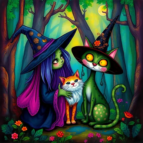 witch and cat art