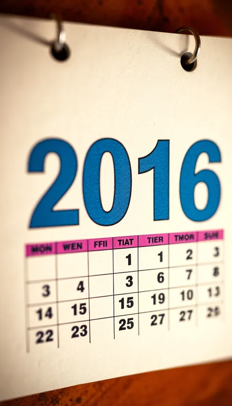 calendar in 2016