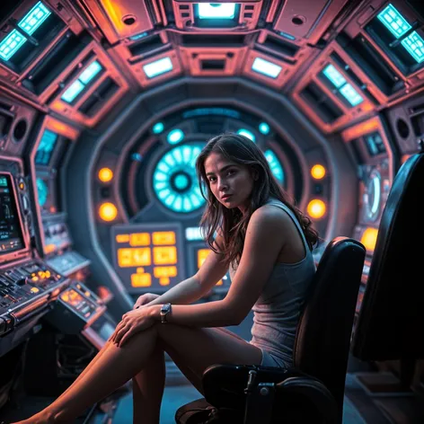 woman sitting in spaceship