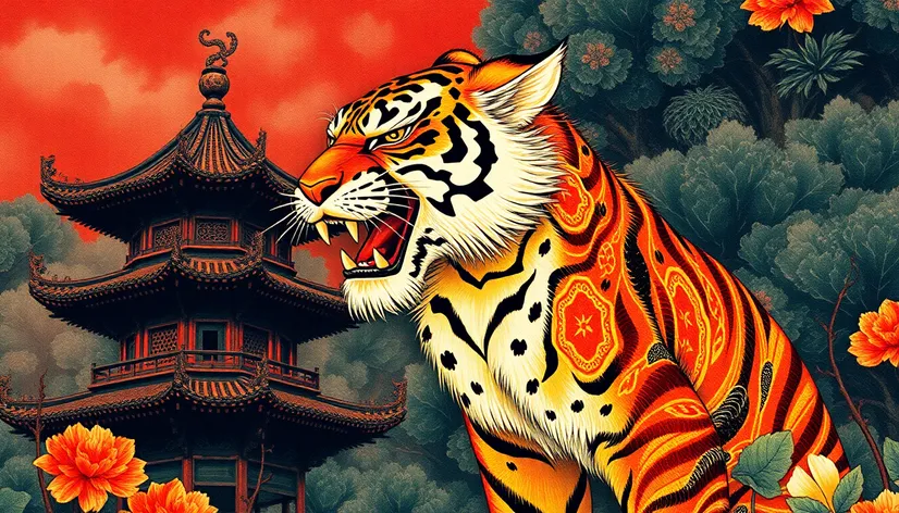 chinoiserie monkey tiger pagoda