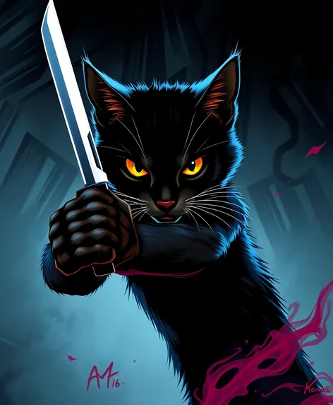 cat with knife