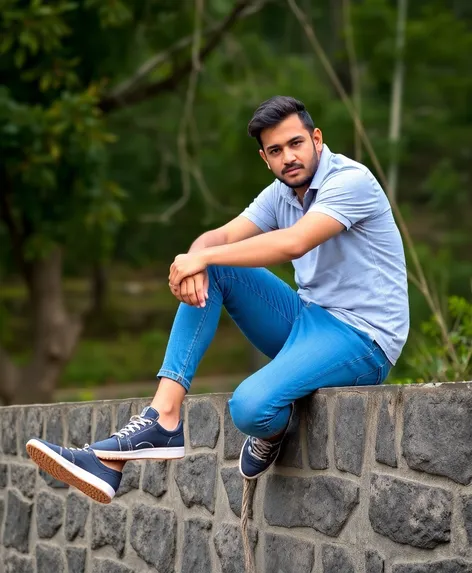 man sitting on wall