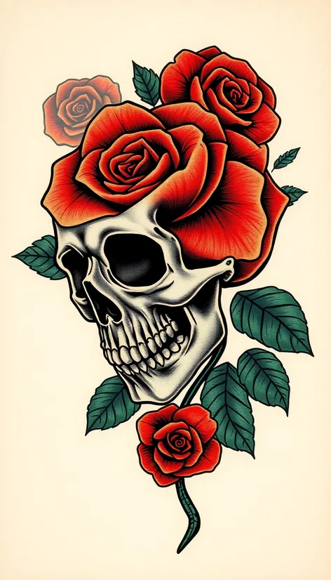 skull rose tattoo