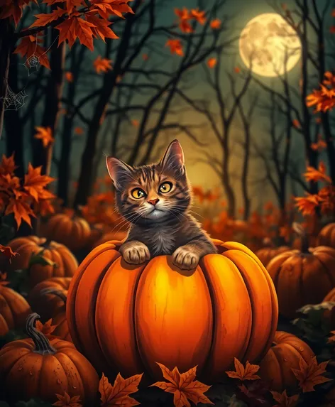 halloween cat in pumpkin