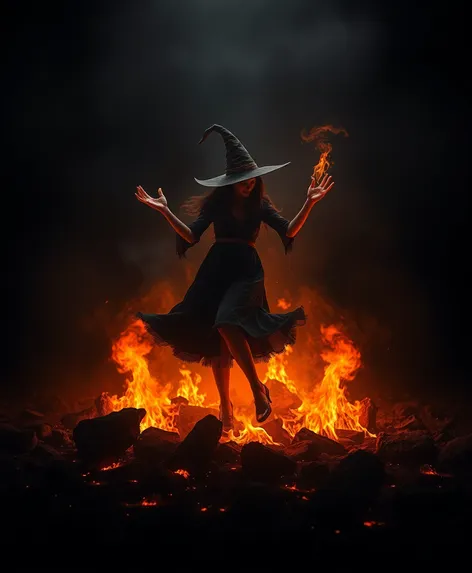 witch dancing around fire