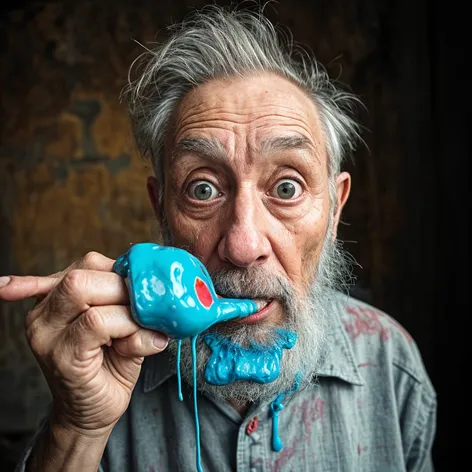 old man eats paint