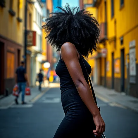 black woman walking away