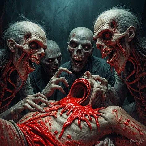 Zombies eating a corpse