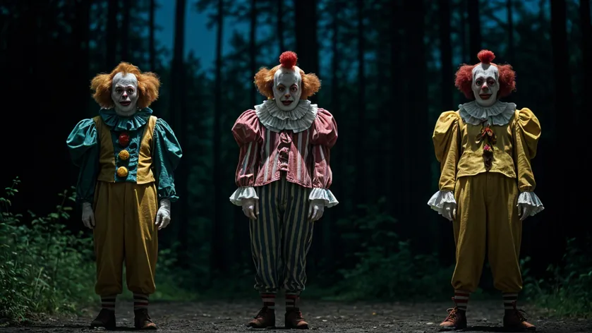 Three clowns stand at