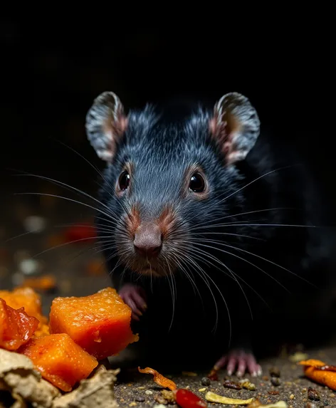 black rat eating food